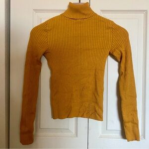 Bershka Yellow Ribbed Turtleneck Top
